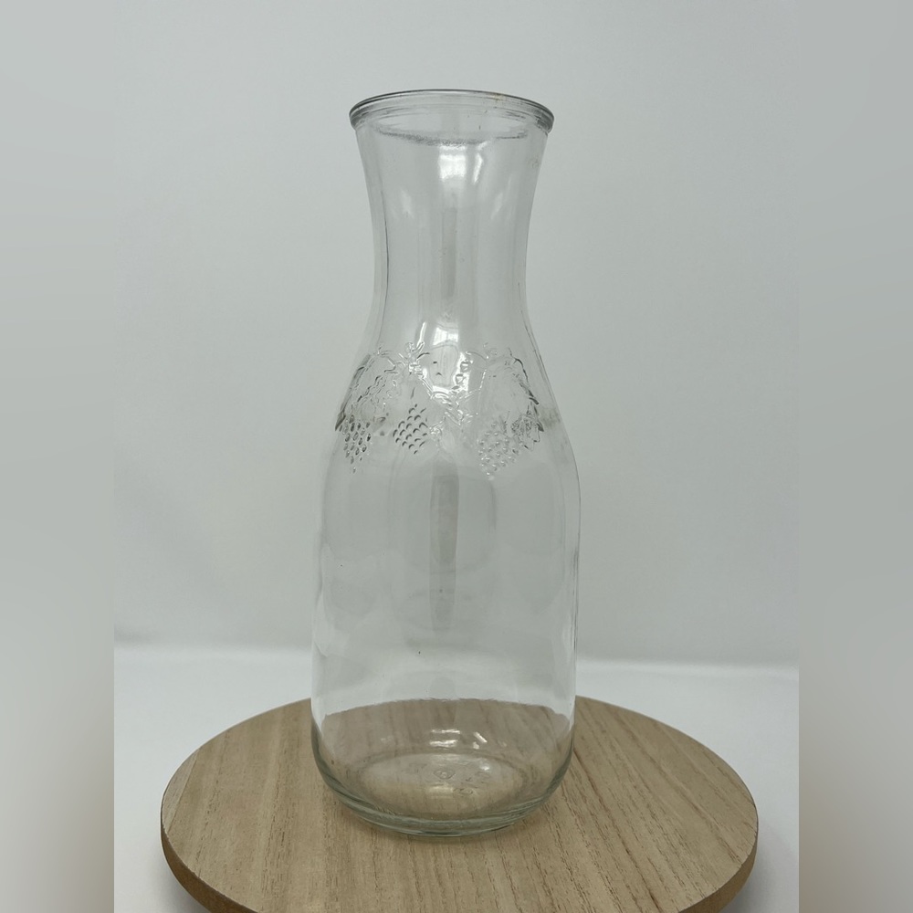 Vintage One Liter Glass Carafe Grapes Vines Farmhouse Rustic Decor